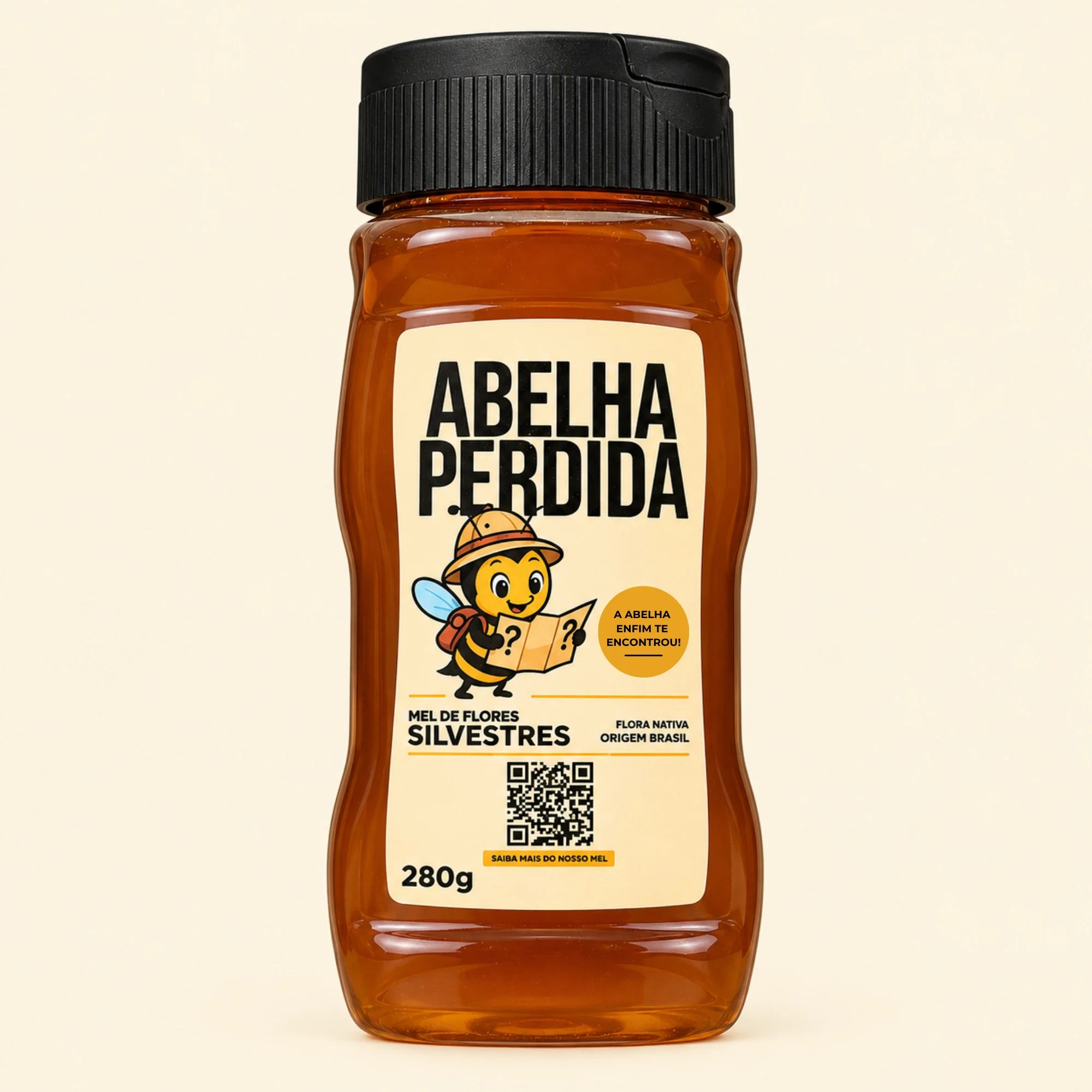 Bisnaga do Mel de Flores Silvestres Abelha Perdida, 280 g, vista de frente